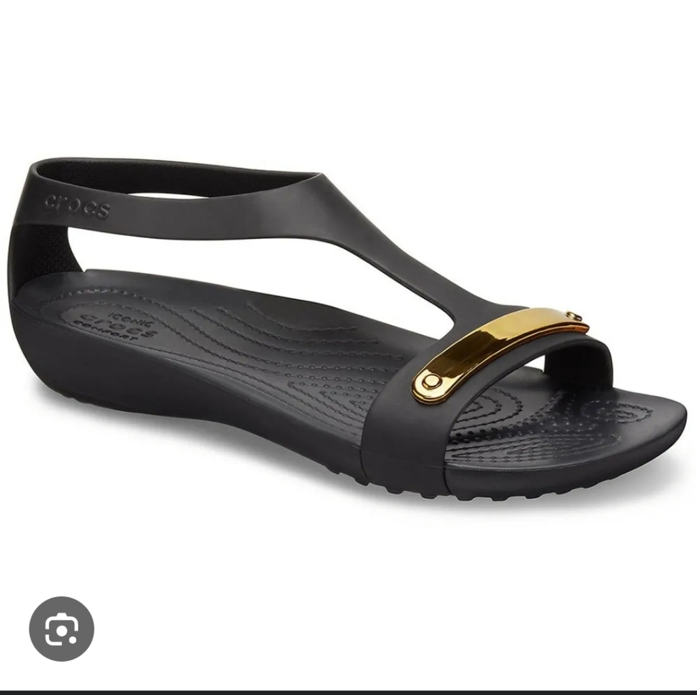 Crocs Womens Serena Sandal Black Gold Metallic Bar Slingback Comfy Size 10